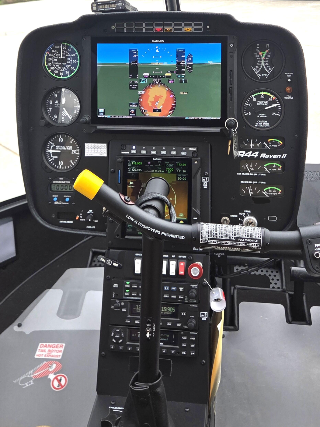 Garmin glass cockpit in the R44 Raven II