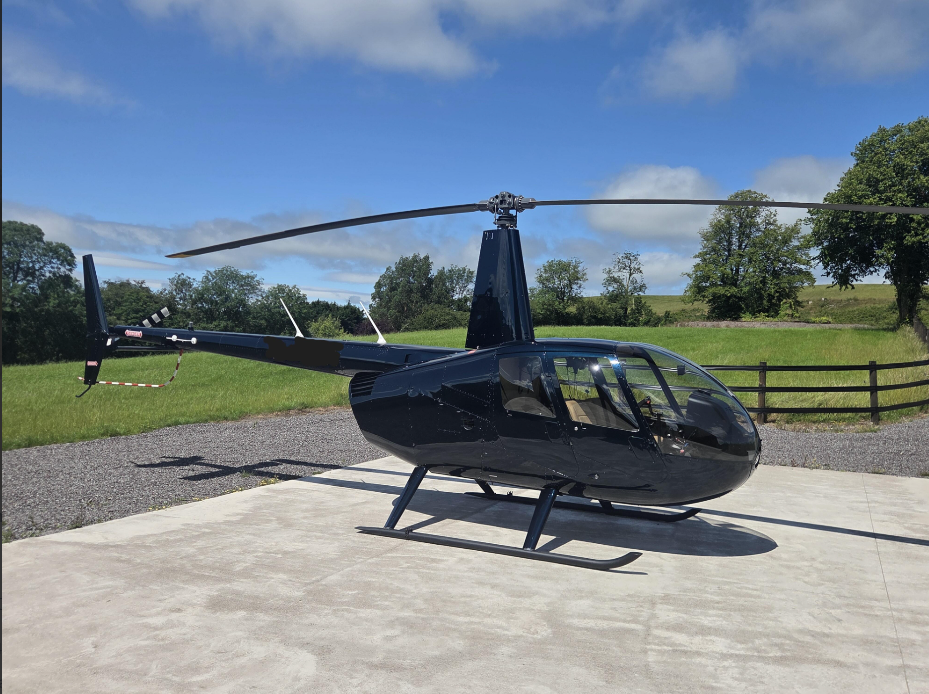 Tan leather interior of the R44 Raven II